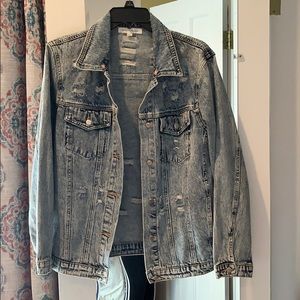 Distressed denim jean jacket